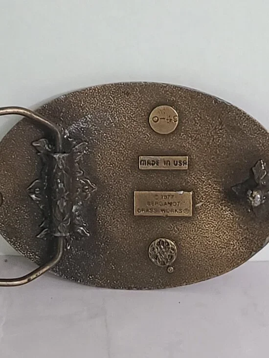 Brass Belt Buckle Bergamot Vintage 1977 Farming Combine Made USA - Picture 8 of 10